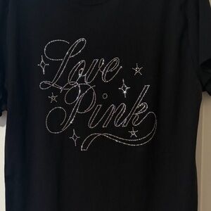PINK Victoria's Secret Black Short Sleeve Tee with Rhinestone "Love Pink"